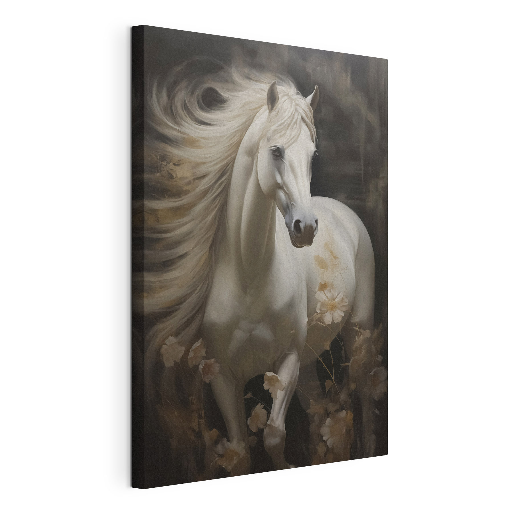White horse with long mane and tail White horse with long mane and tail