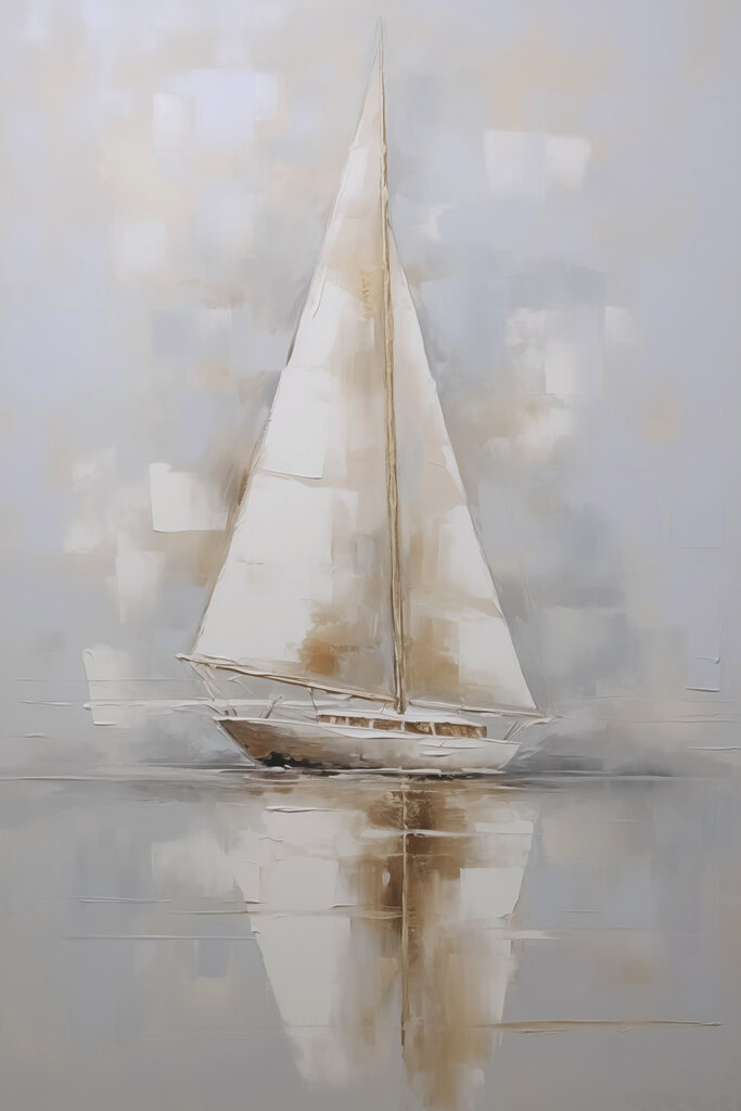 Painting of a sailboat on water