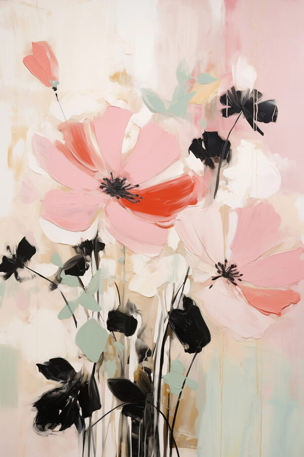 Painting of flowers on a white surface Painting of flowers on a white surface
