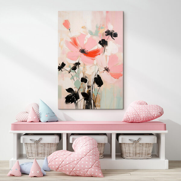 Painting of flowers on a white surface Painting of flowers on a white surface