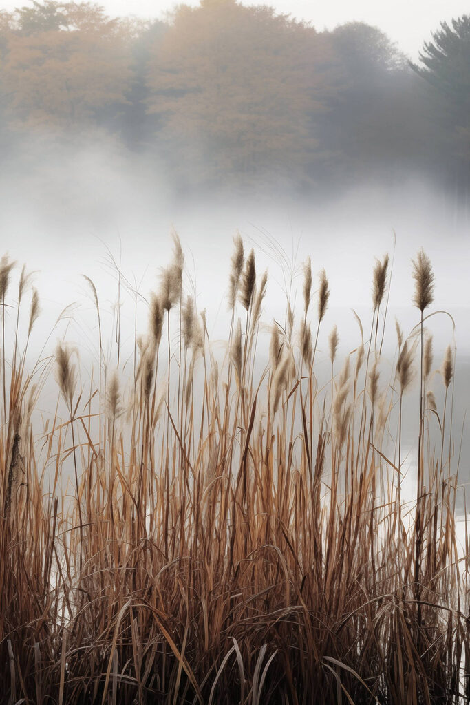 Tall grass with fog in the background Tall grass with fog in the background