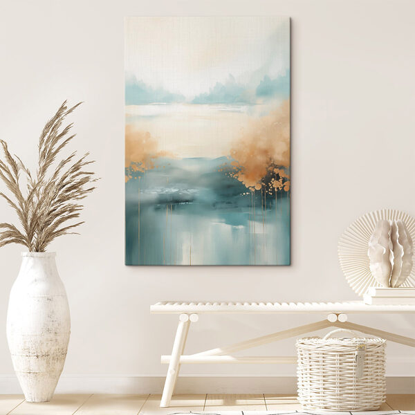 Painting of a landscape with trees and water