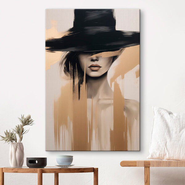 Quadri Dipinto raffigurante una donna con un cappello nero