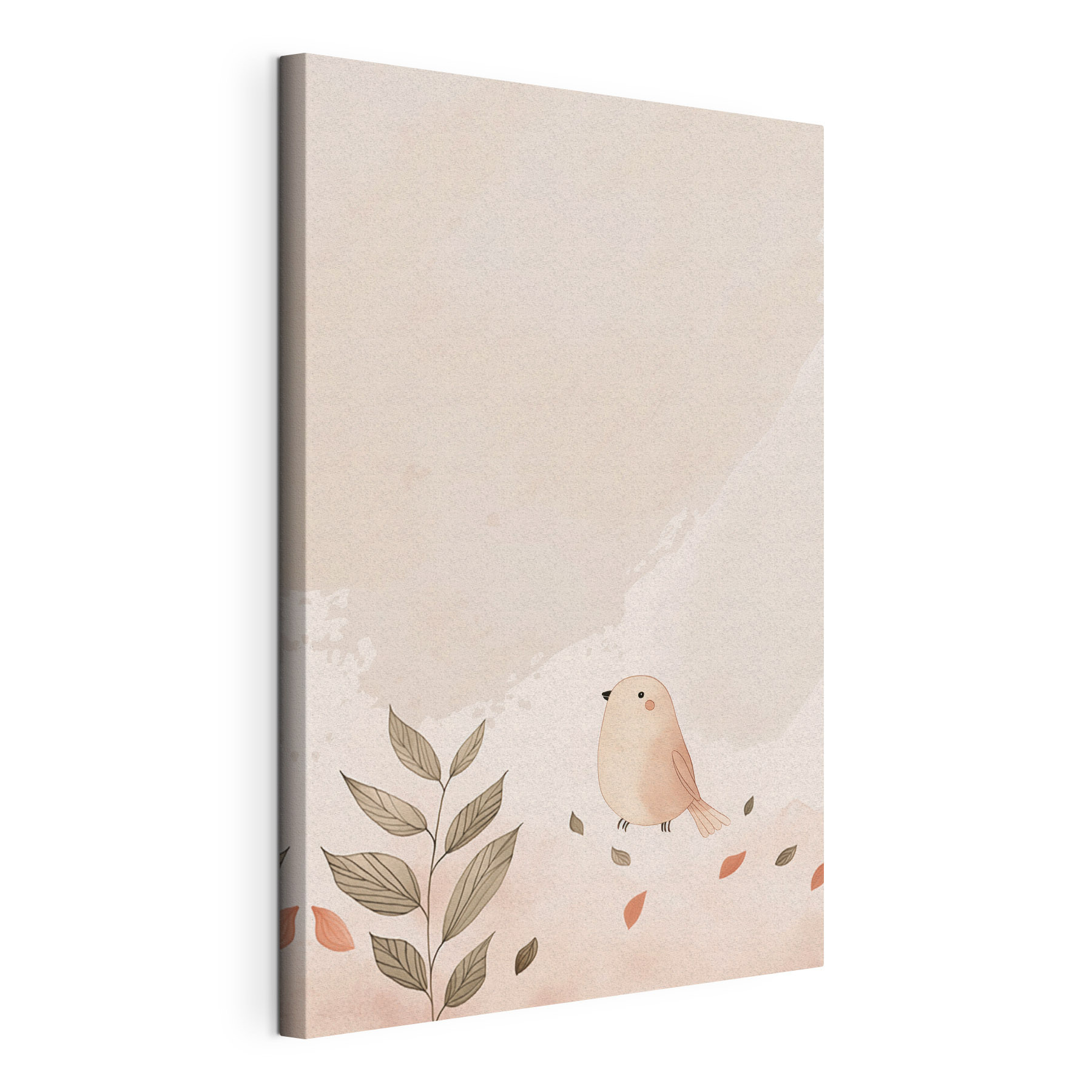 Bird and leaves on a white background