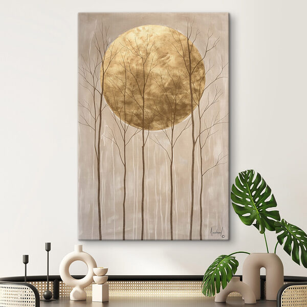 Quadri Dipinto raffigurante degli alberi e una grande luna