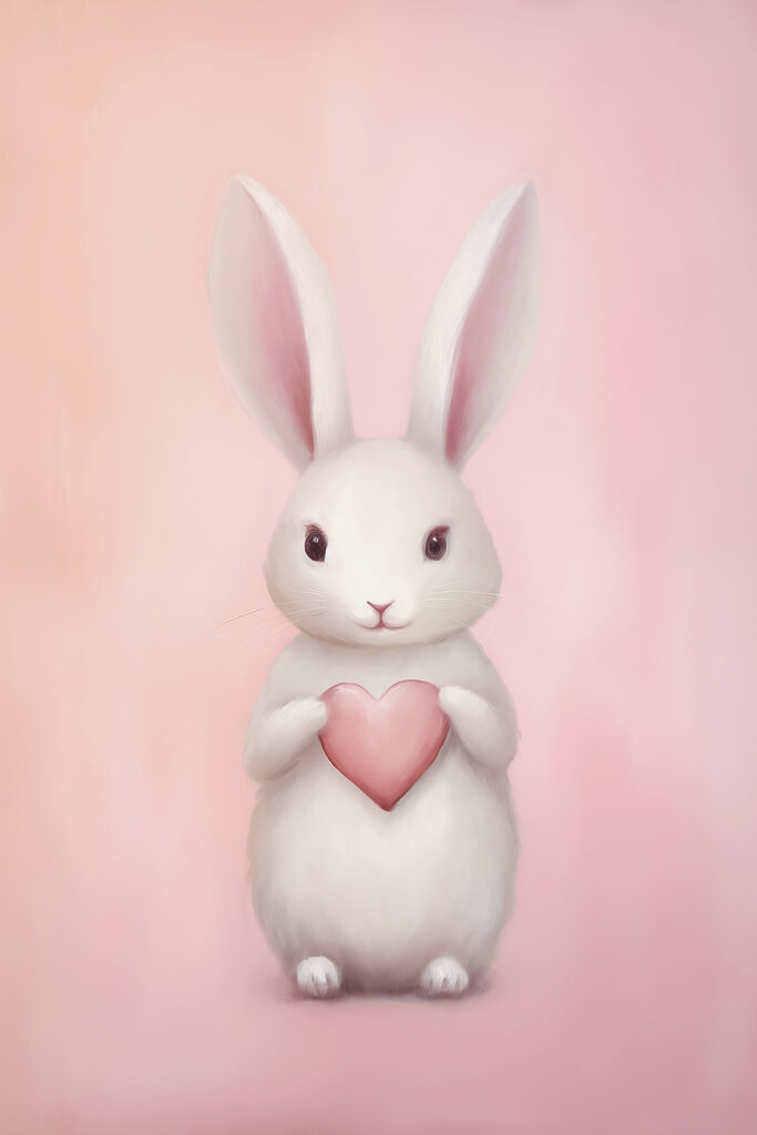 White rabbit holding a heart