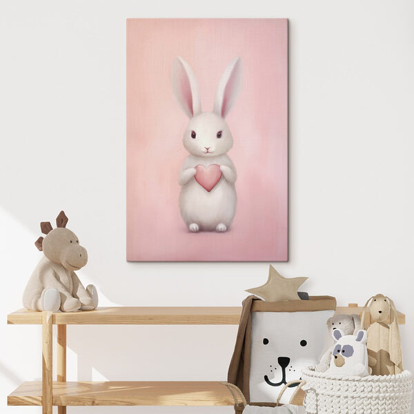 White rabbit holding a heart