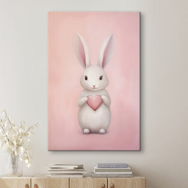 White rabbit holding a heart