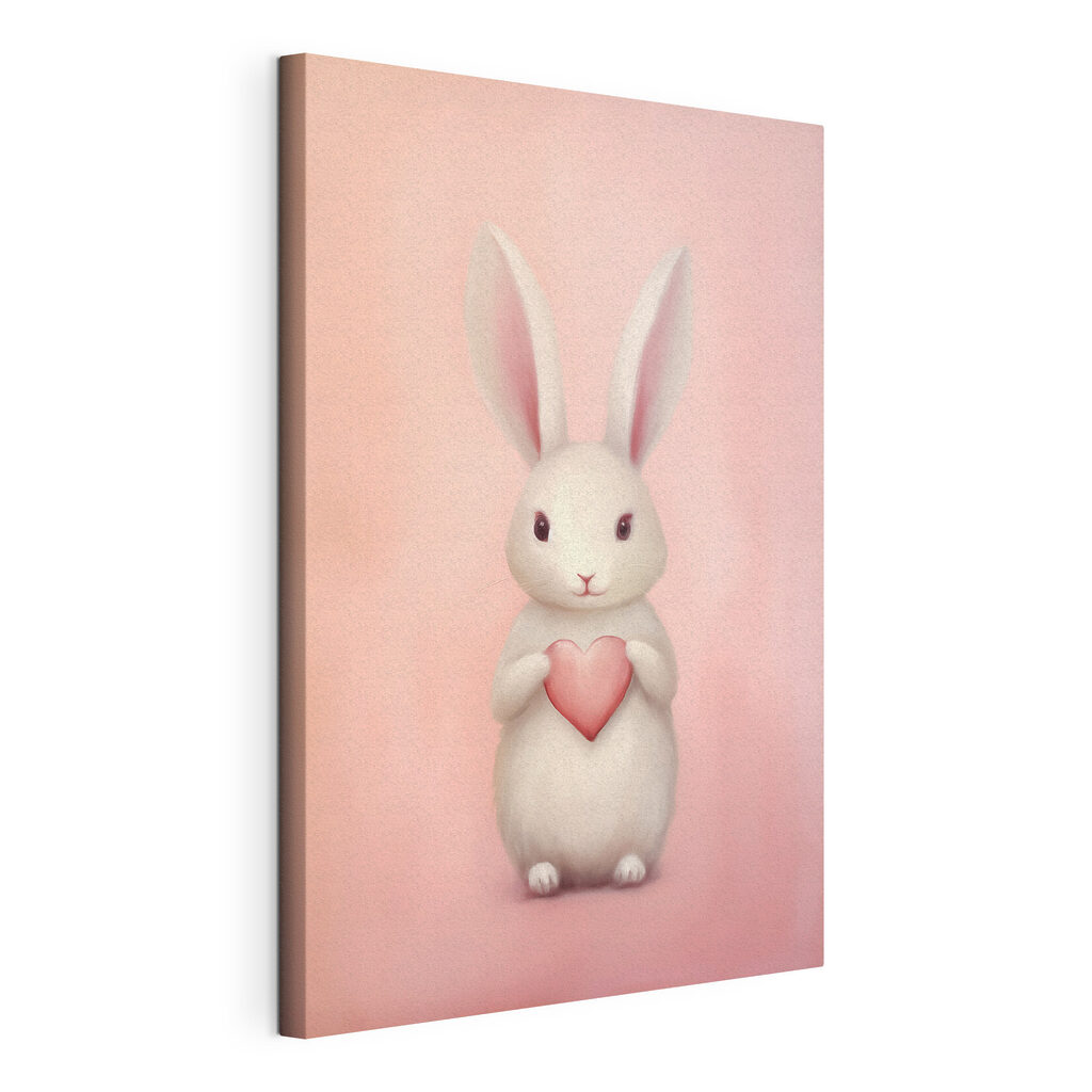 White rabbit holding a heart
