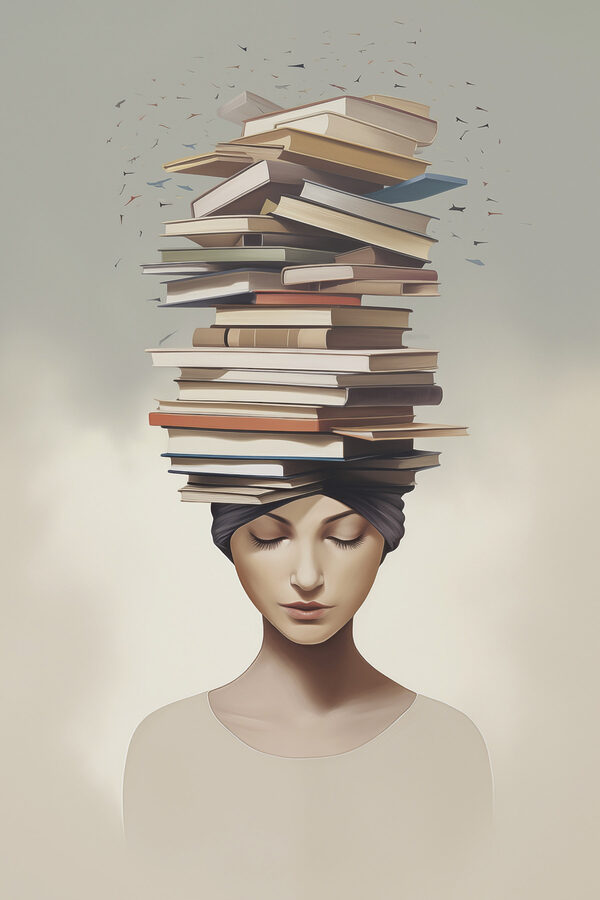 Woman with books on her head