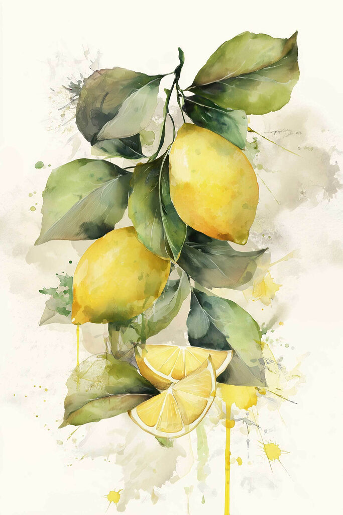 Acquerello raffigurante limoni e foglie Acquerello raffigurante limoni e foglie