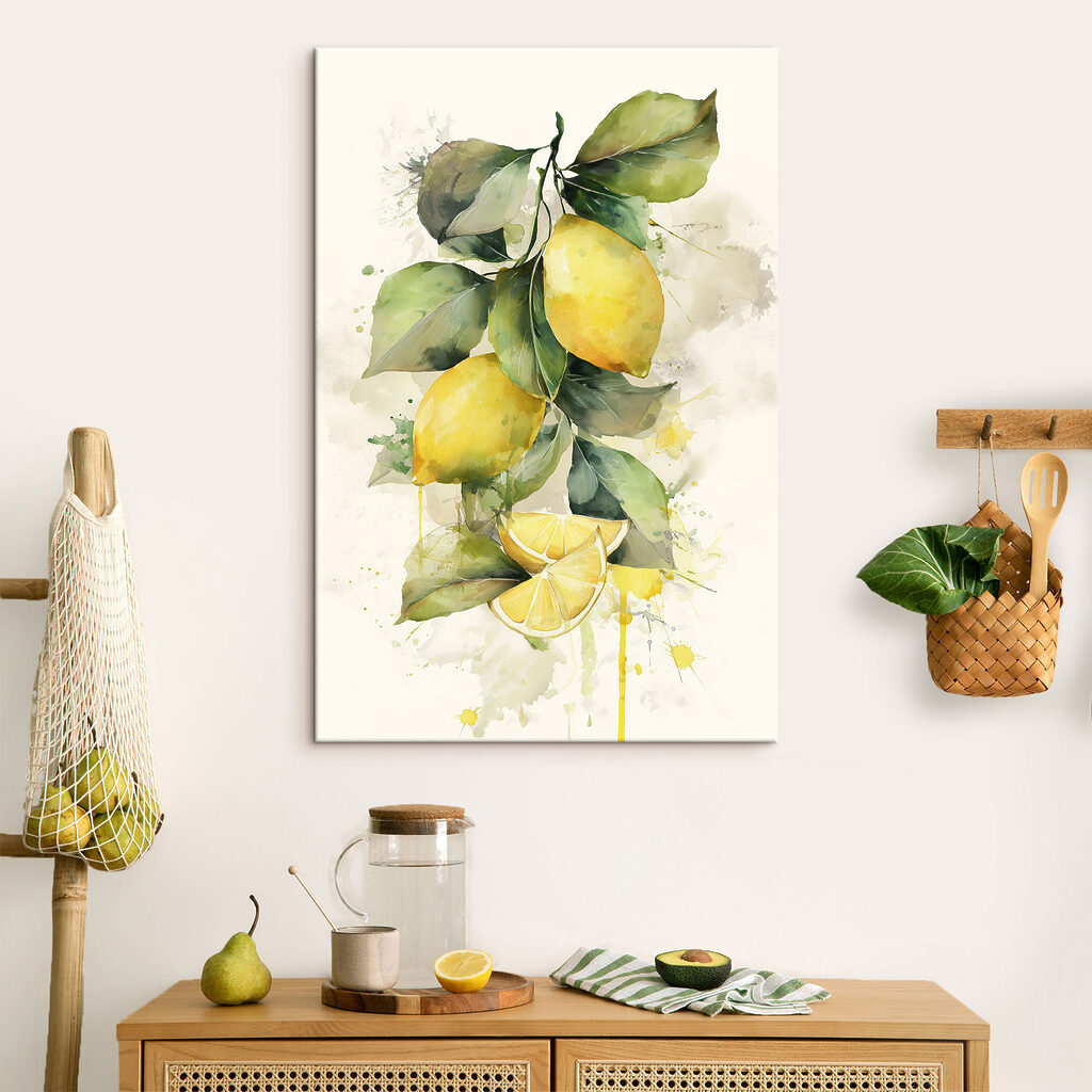 Acquerello raffigurante limoni e foglie Acquerello raffigurante limoni e foglie