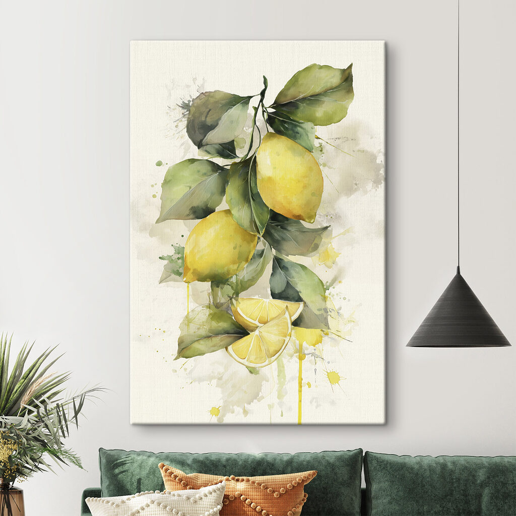 Watercolor painting of lemons and leaves Watercolor painting of lemons and leaves