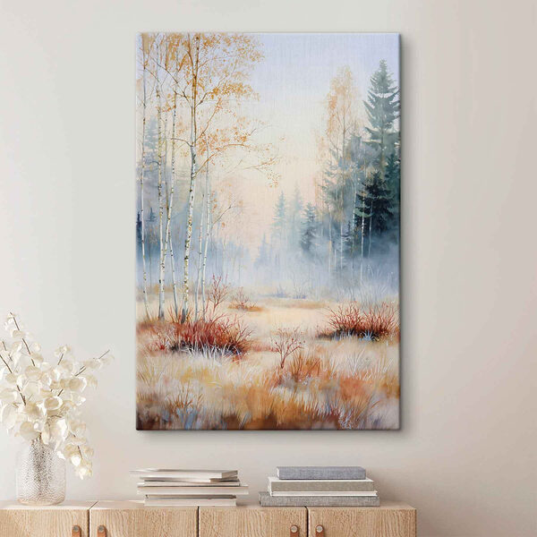 Painting of a forest with fog