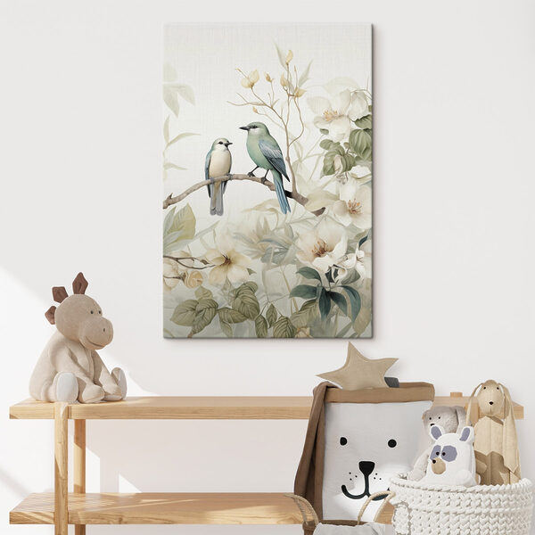 Two birds on a branch with flowers Two birds on a branch with flowers