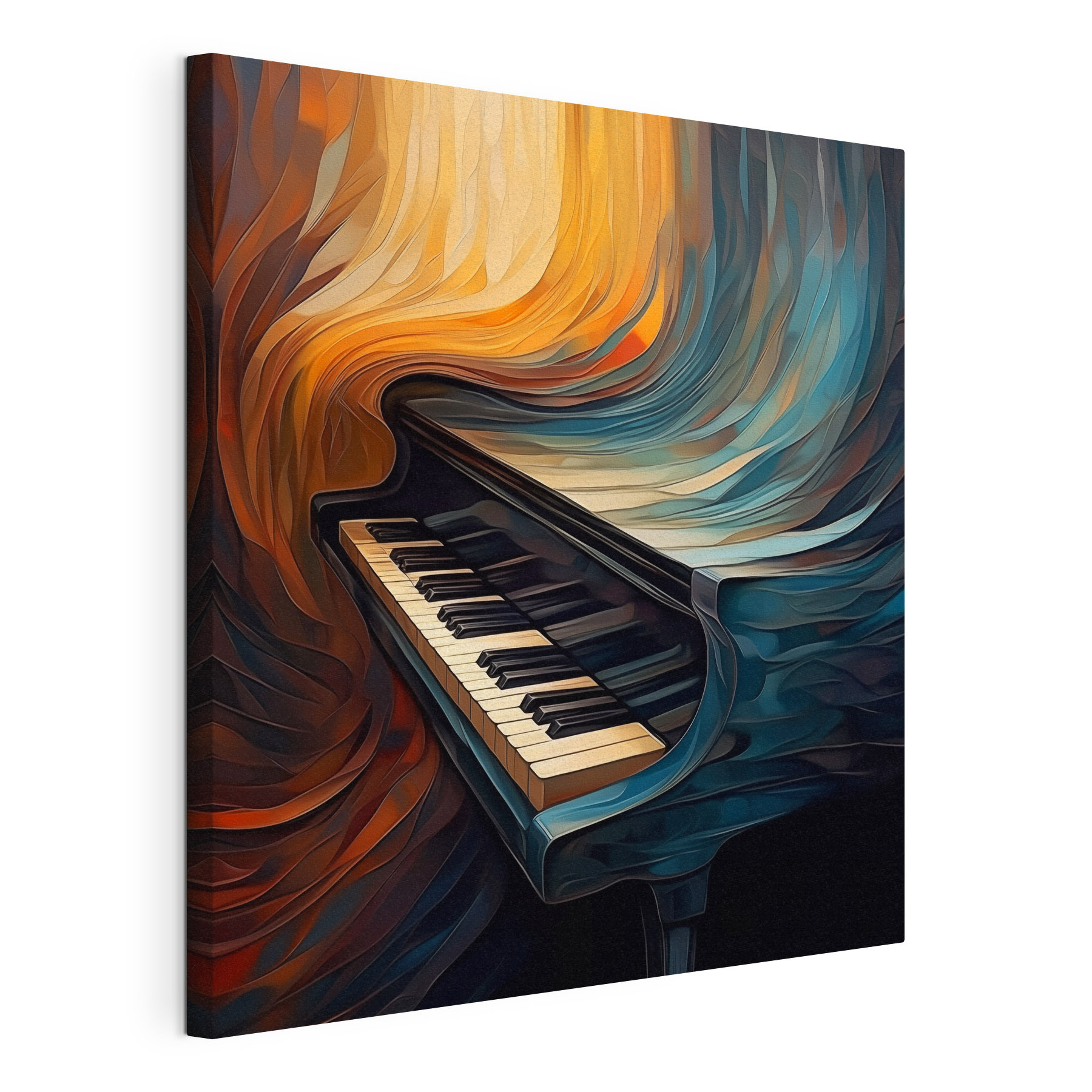 Piano with a colorful curtain Piano with a colorful curtain