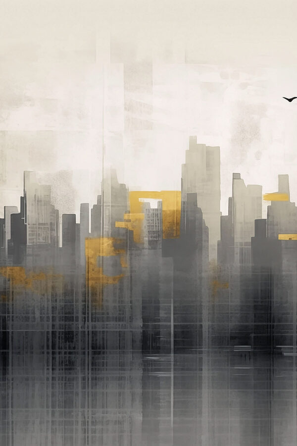 Bird flying over a city