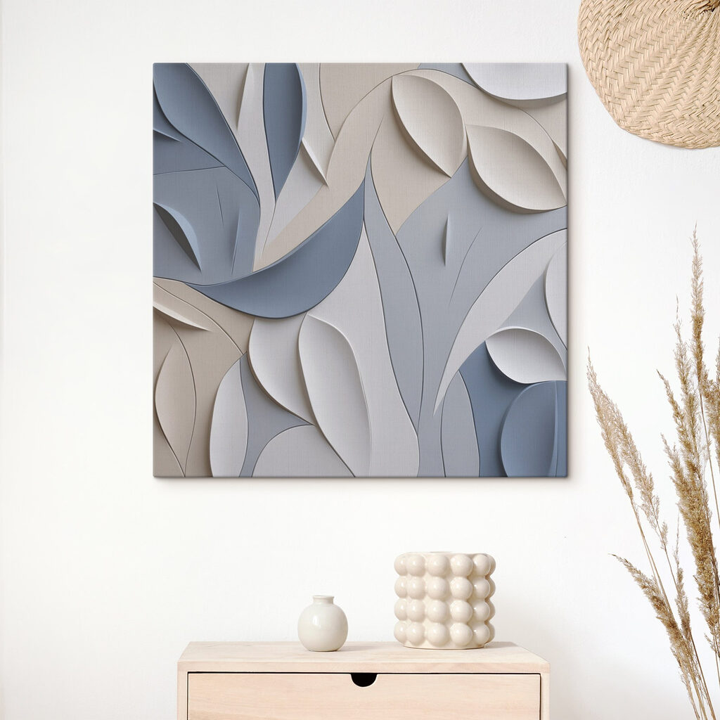 Wall with white and blue leaves Wall with white and blue leaves