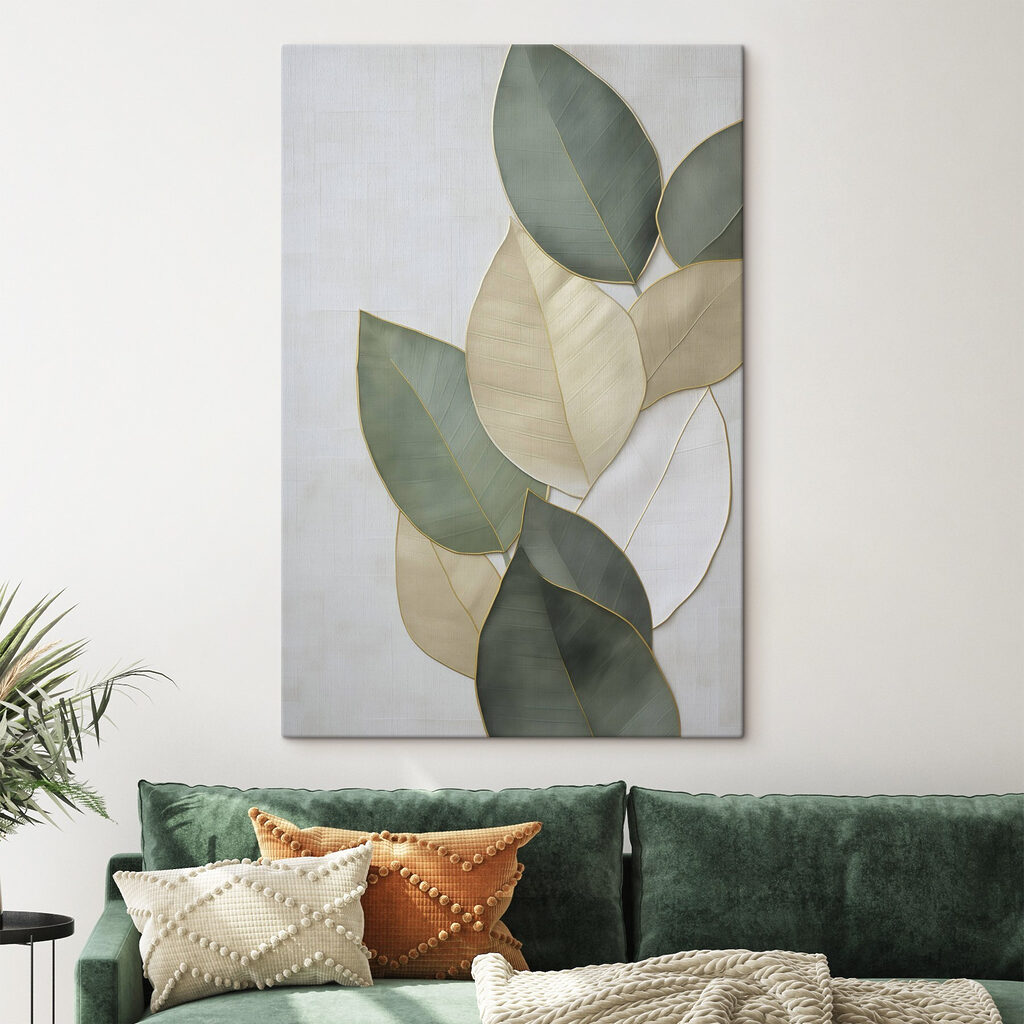 Group of leaves on a white surface