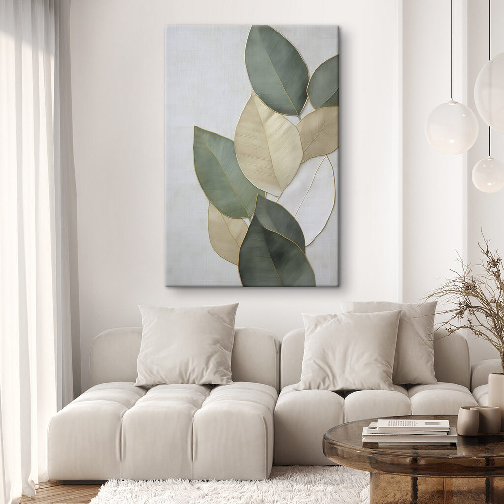 Group of leaves on a white surface