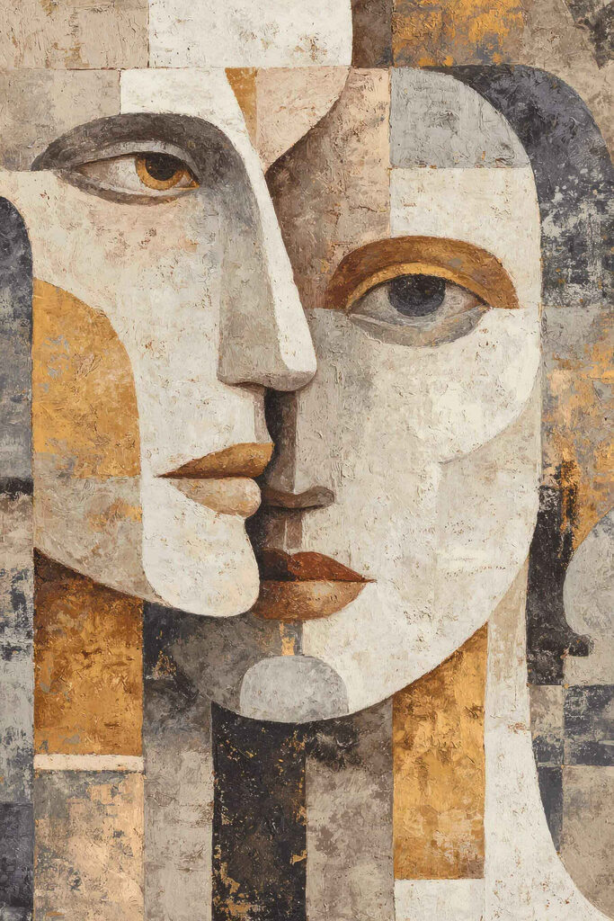 Painting of a face and a woman's face