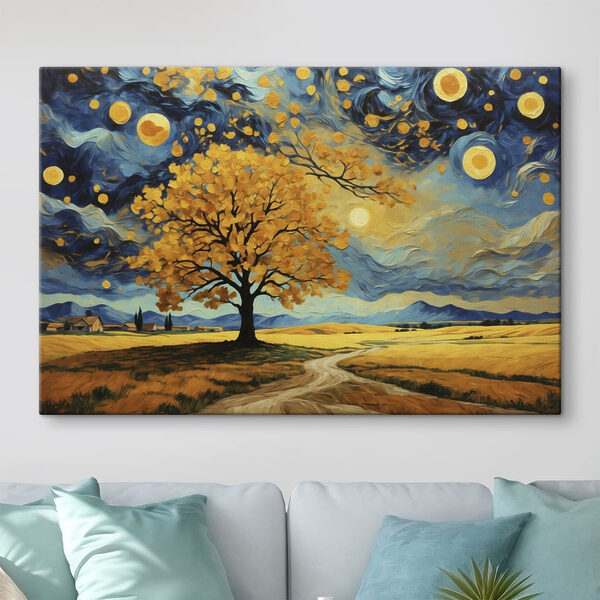 Painting of a tree in a field Painting of a tree in a field