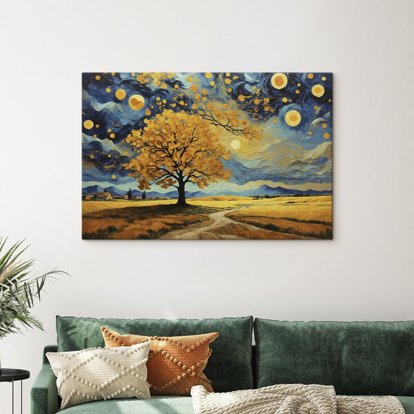 Painting of a tree in a field Painting of a tree in a field
