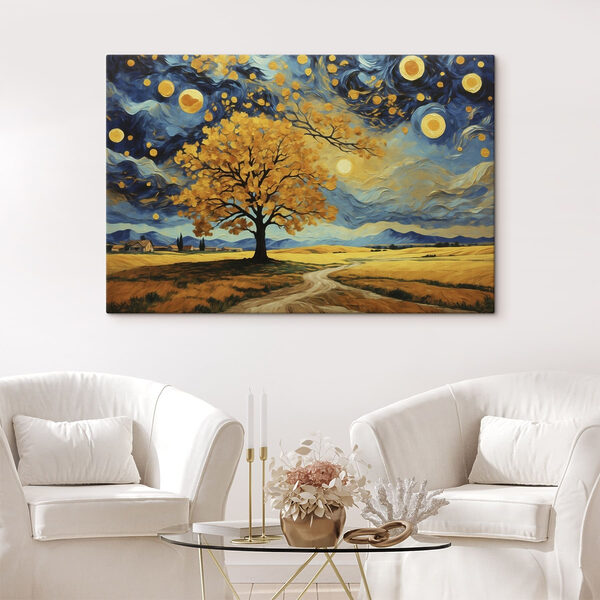 Painting of a tree in a field Painting of a tree in a field