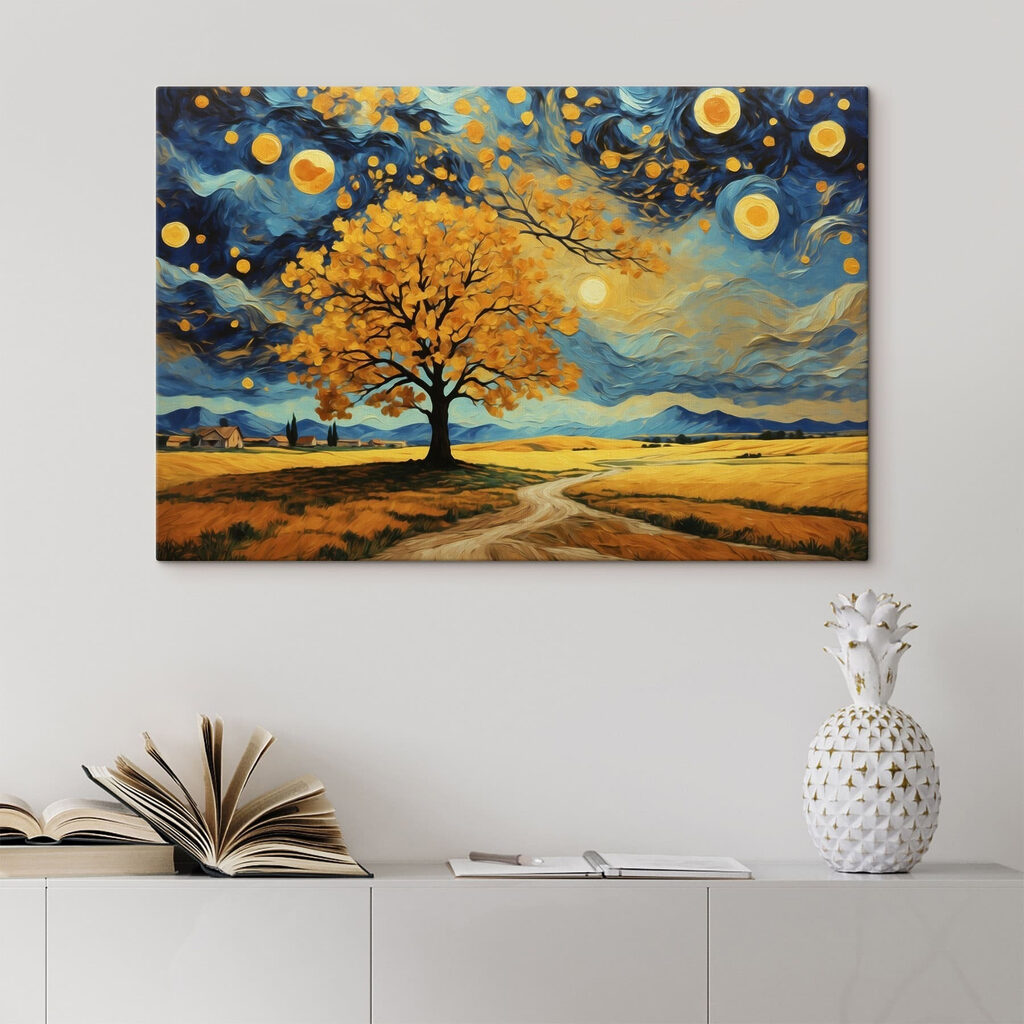 Painting of a tree in a field Painting of a tree in a field