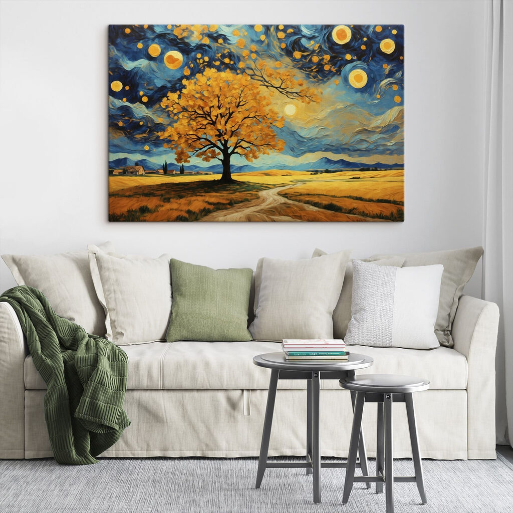 Painting of a tree in a field Painting of a tree in a field