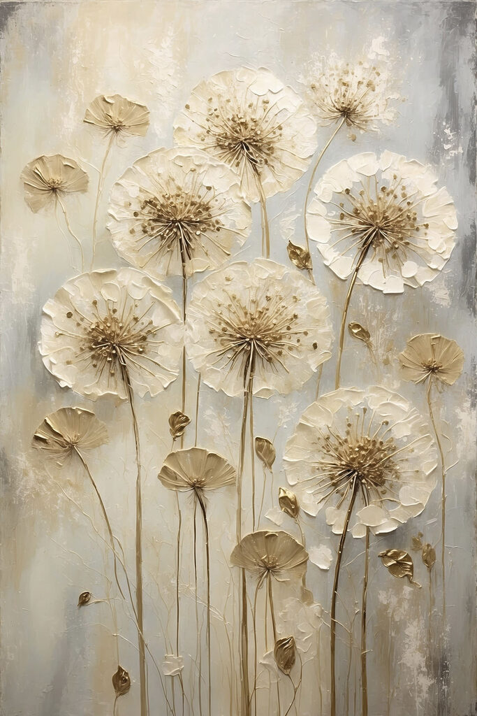 Painting of flowers on a grey surface Painting of flowers on a grey surface