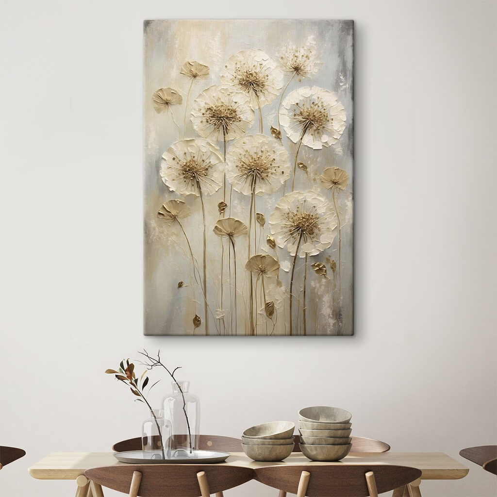 Painting of flowers on a grey surface Painting of flowers on a grey surface