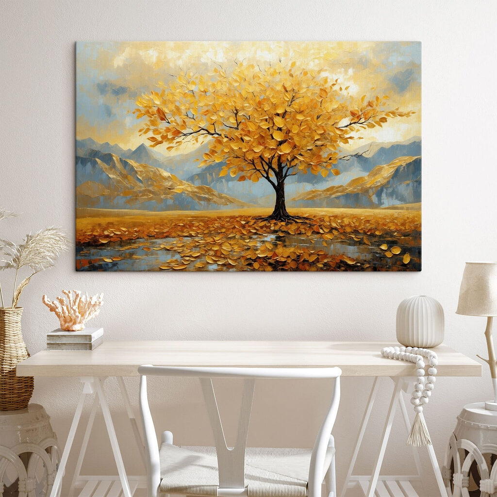 Tree with yellow leaves in a field