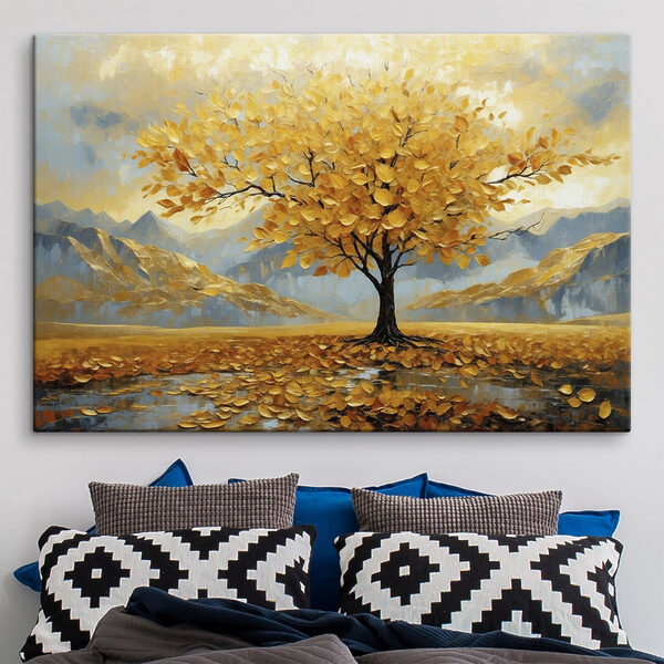 Tree with yellow leaves in a field