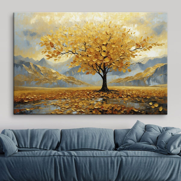 Tree with yellow leaves in a field