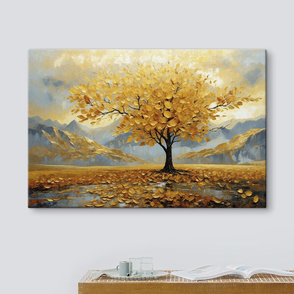 Tree with yellow leaves in a field