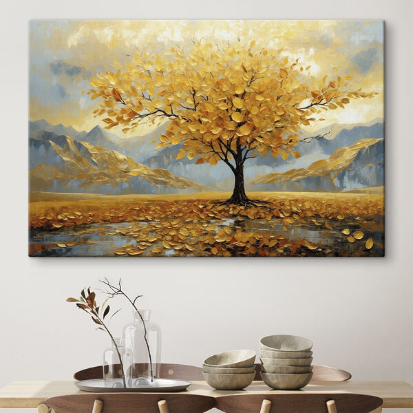 Tree with yellow leaves in a field