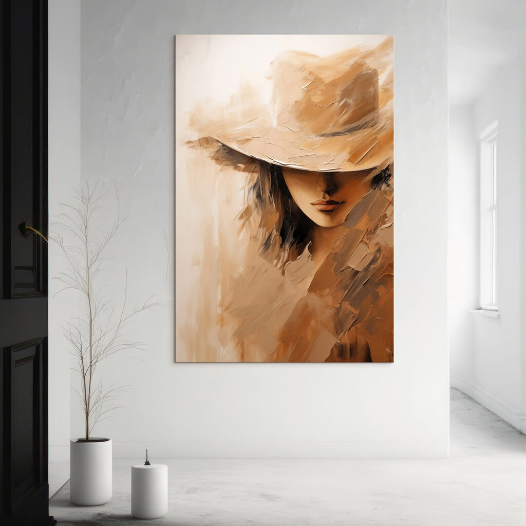 Painting of a woman's face with a hat Painting of a woman's face with a hat