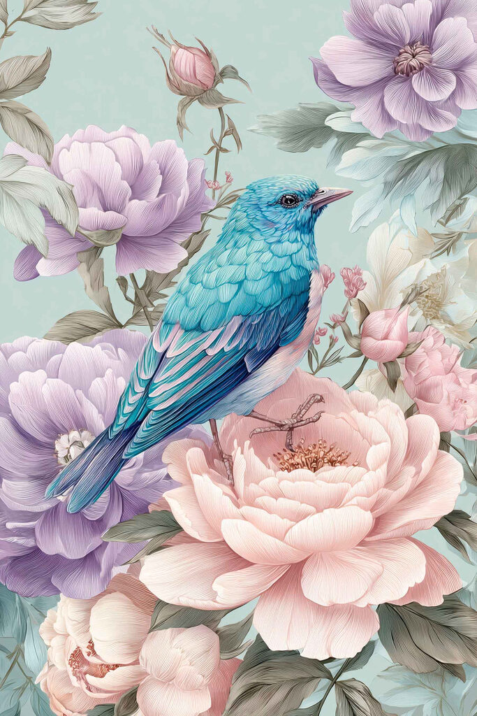 Blue bird sitting on a flower