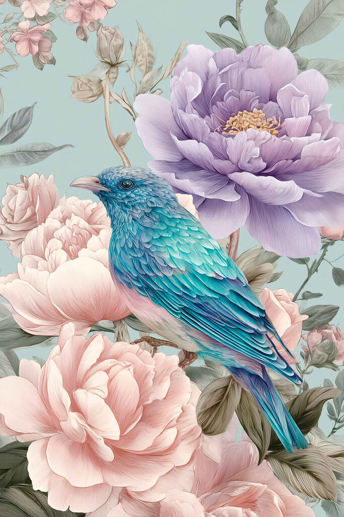 Blue bird sitting on a flower