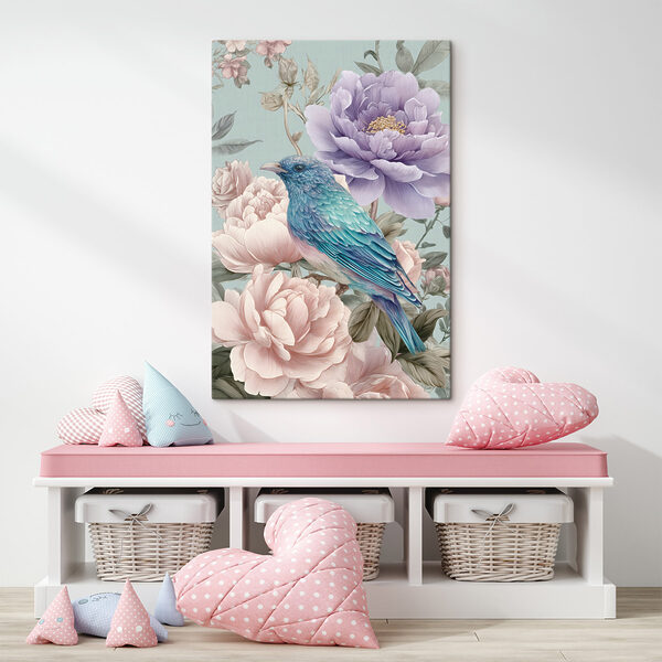Blue bird sitting on a flower
