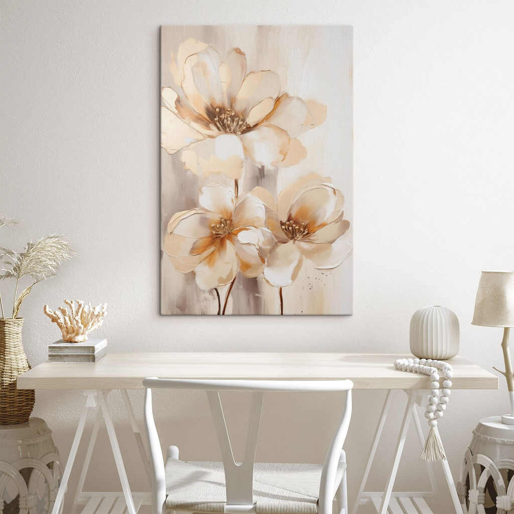 Painting of flowers on a white surface Painting of flowers on a white surface