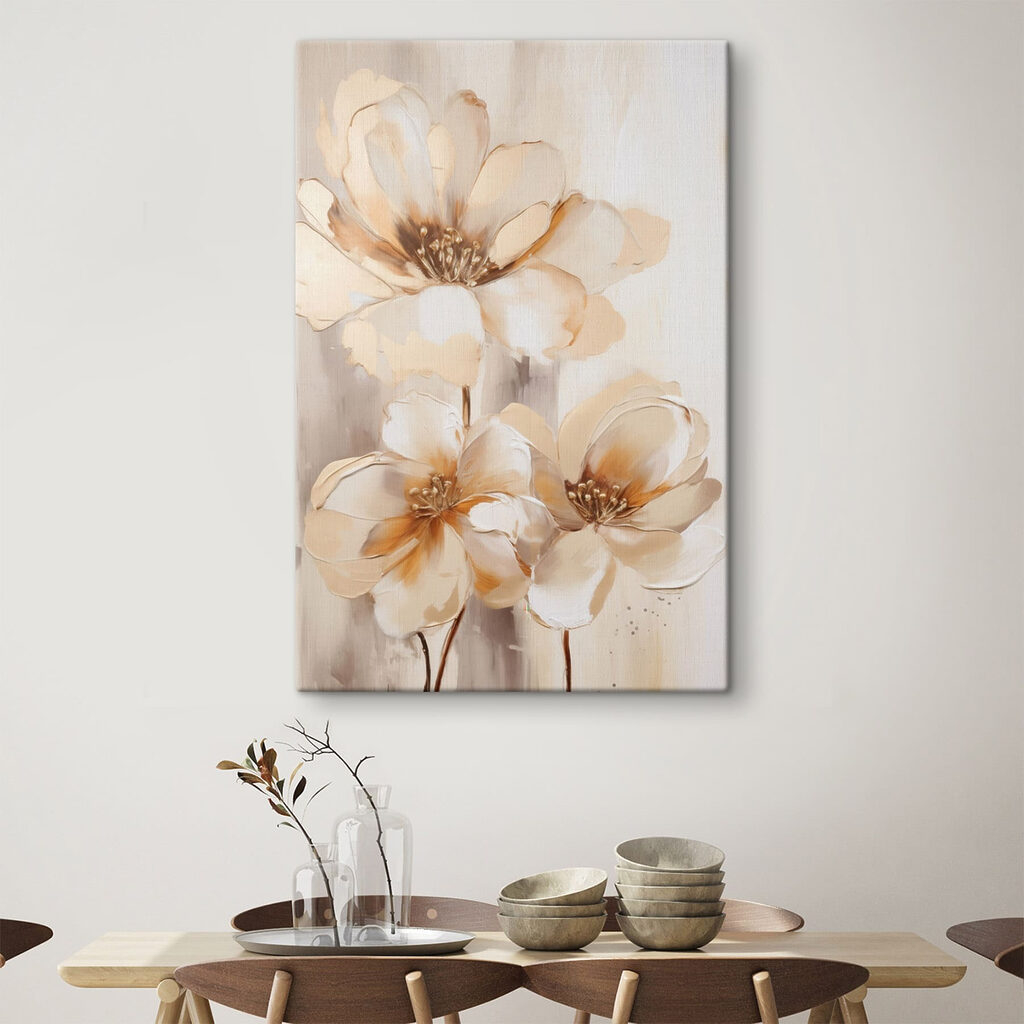 Painting of flowers on a white surface Painting of flowers on a white surface