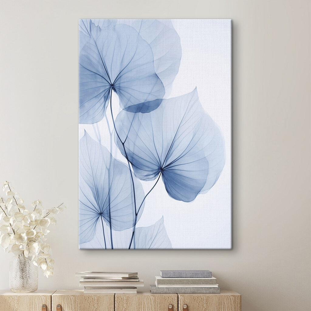 Delicate blue leaves on pale background