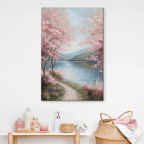 Quadri Dipinto raffigurante un lago con fiori rosa (COD: s48290) Quadri Quadri Dipinto raffigurante un lago con fiori rosa (COD: s48290)