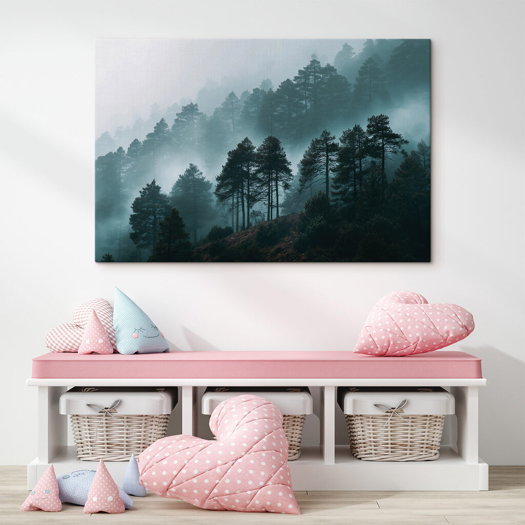 Foggy forest with trees