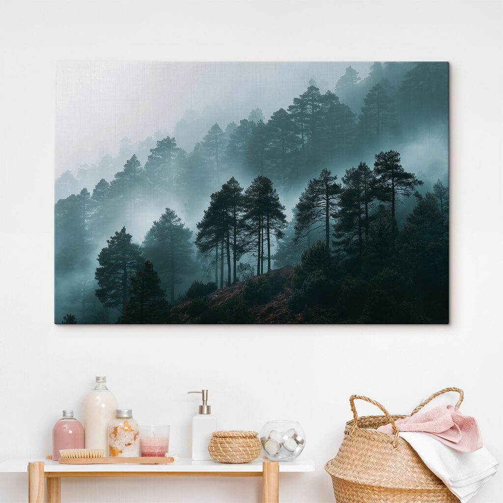 Foggy forest with trees