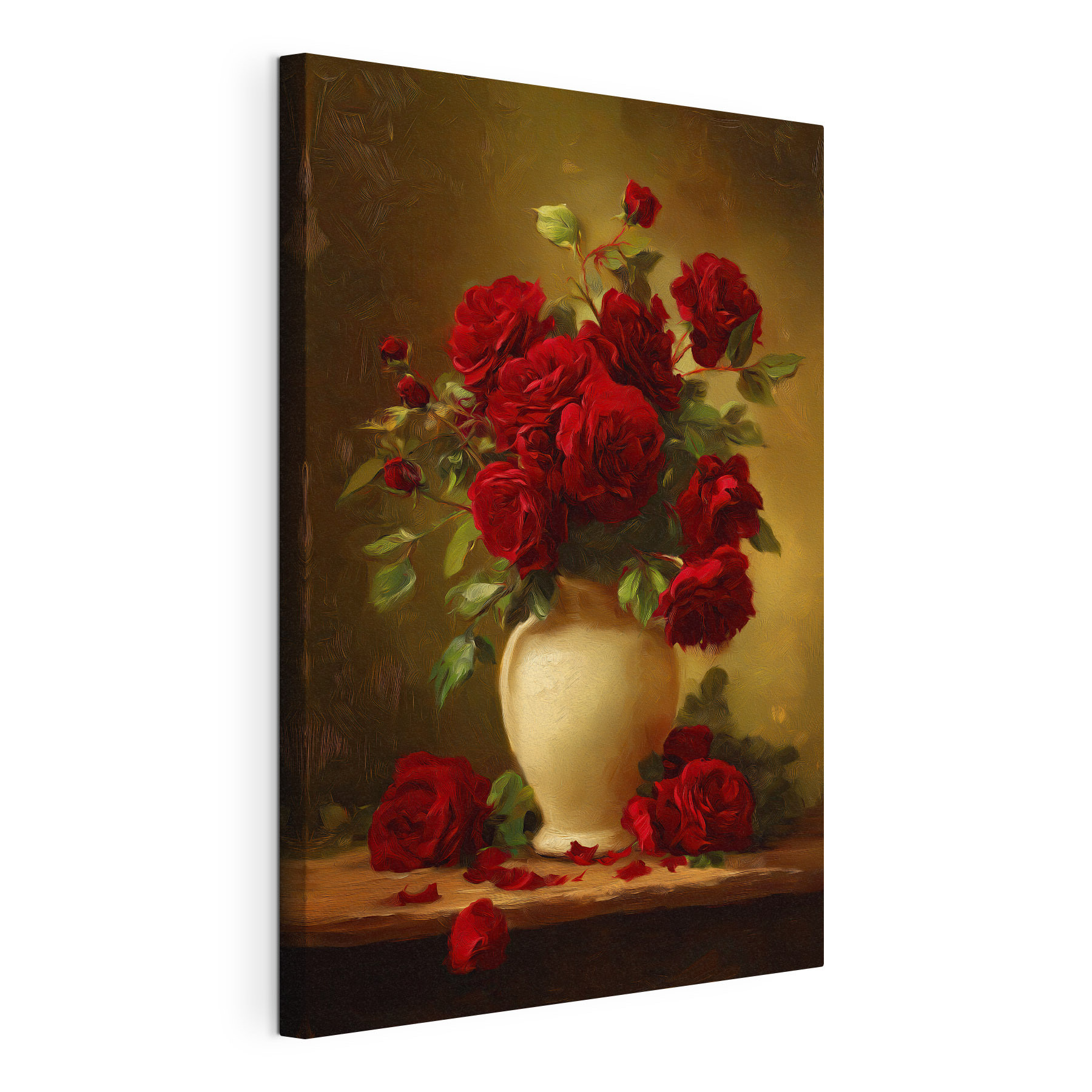 Painting of a vase of red roses