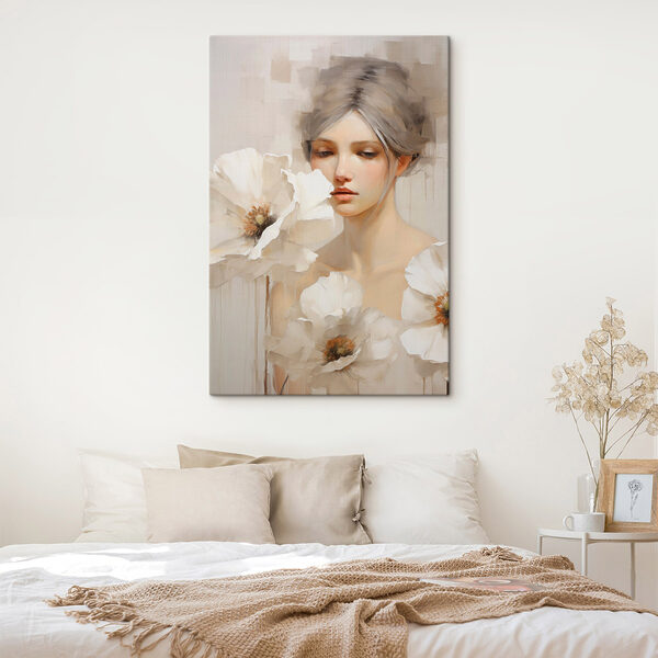Painting of a woman with white flowers