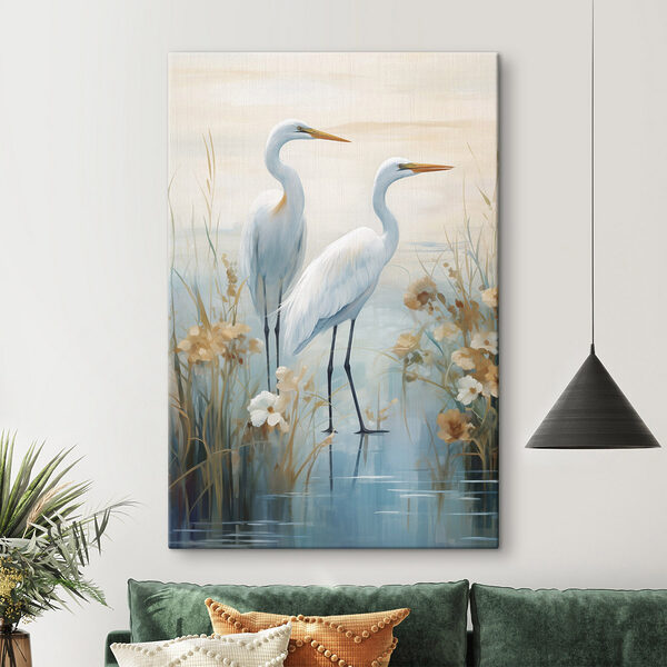 Painting of birds standing in water Painting of birds standing in water
